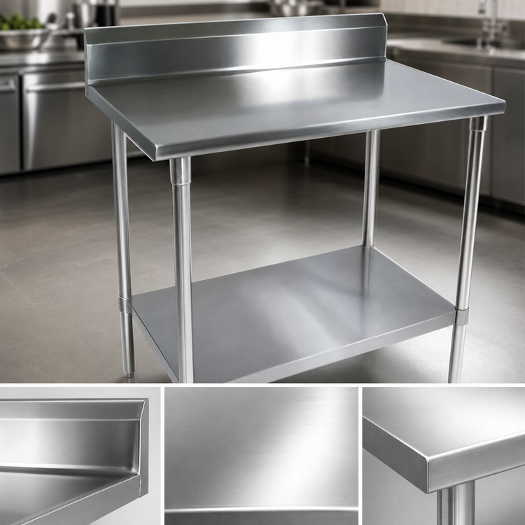 Product image #3 for BK Resources 72 Inch x 24 Inch 18 Gauge T-430 Stainless Steel 5 Inch Riser Work Table with Undershelf
