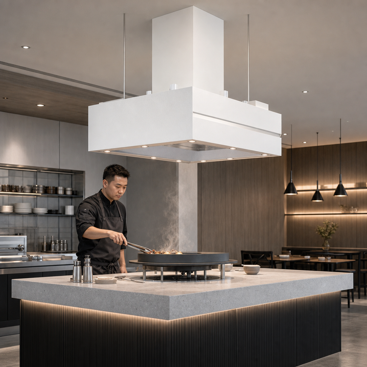 Product image #4 for Avtec SimpleSpec Type I Island-Style Square Display Cooking Hood, 48 x 48 x 24 Inches, 201 Stainless Steel
