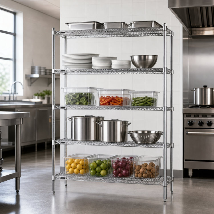 Product image #3 for Redipak 5-Tier Stationary Wire Shelving Unit, 48W x 24D x 74H, EAGLEgard Hybrid Epoxy Finish