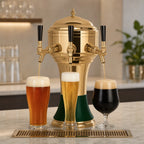 Thumbnail image #3 for Perlick Corporation 4056GR3B Roma Glycol-Cooled Countertop Draft Beer Tower, 3 Faucets, Gold-Tone Brass with Green Ceramic Skirt
