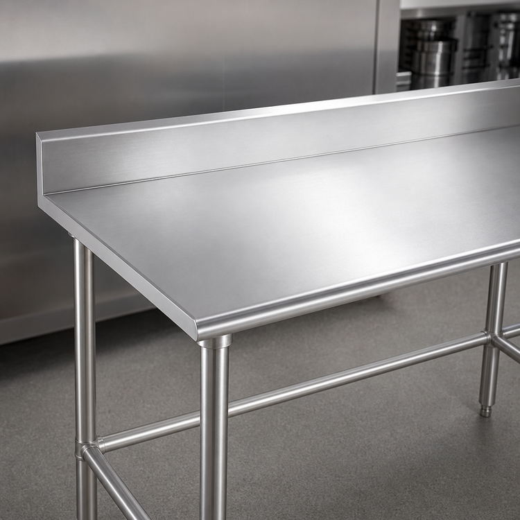 Product image #3 for Advance Tabco 72-Inch x 24-Inch 16 Gauge 430 Stainless Steel Top Work Table with 5-Inch Backsplash