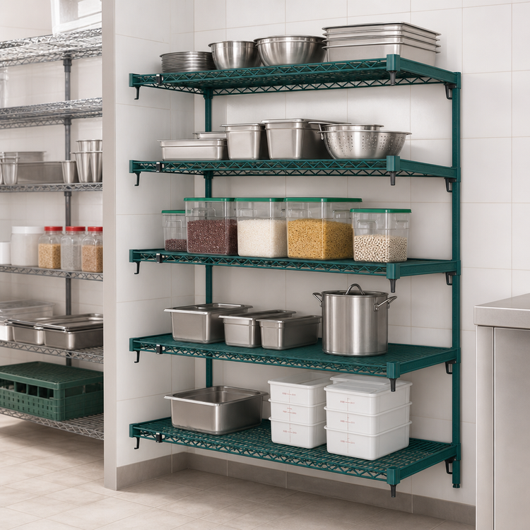 Product image #4 for Metro Super Erecta Super Adjustable Add-On Wire Shelving Unit with 5 Shelves, 42W x 21D x 74H, Metroseal 3 Green