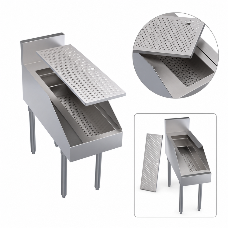 Product image #3 for Krowne Royal Series Freestanding Underbar Recessed Drainboard, 12 Inch x 29 Inch, Stainless Steel