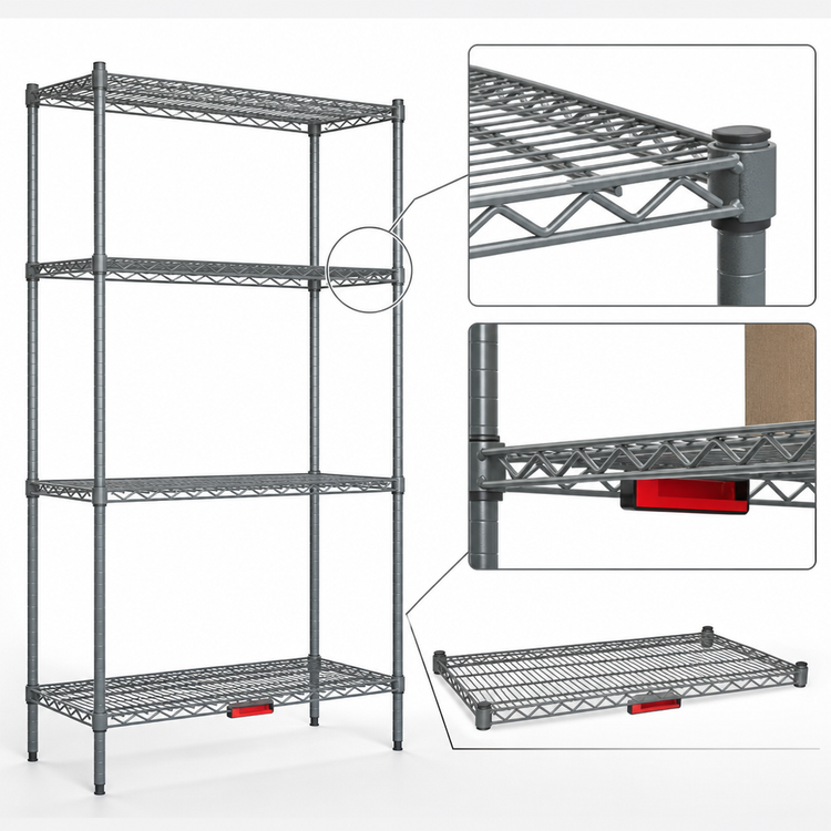 Product image #4 for Eagle Group Valu-Master Double-Mat Wire Shelving Starter Unit, 4-Tier, 48 x 18 x 63 Inches, Gray Epoxy