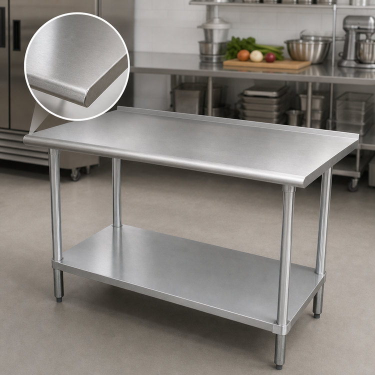 Product image #3 for Advance Tabco 120" x 30" Stainless Steel Work Table with 16-Gauge 430 Top, 1-1/2" Rear Up-Turn, and Adjustable Undershelf