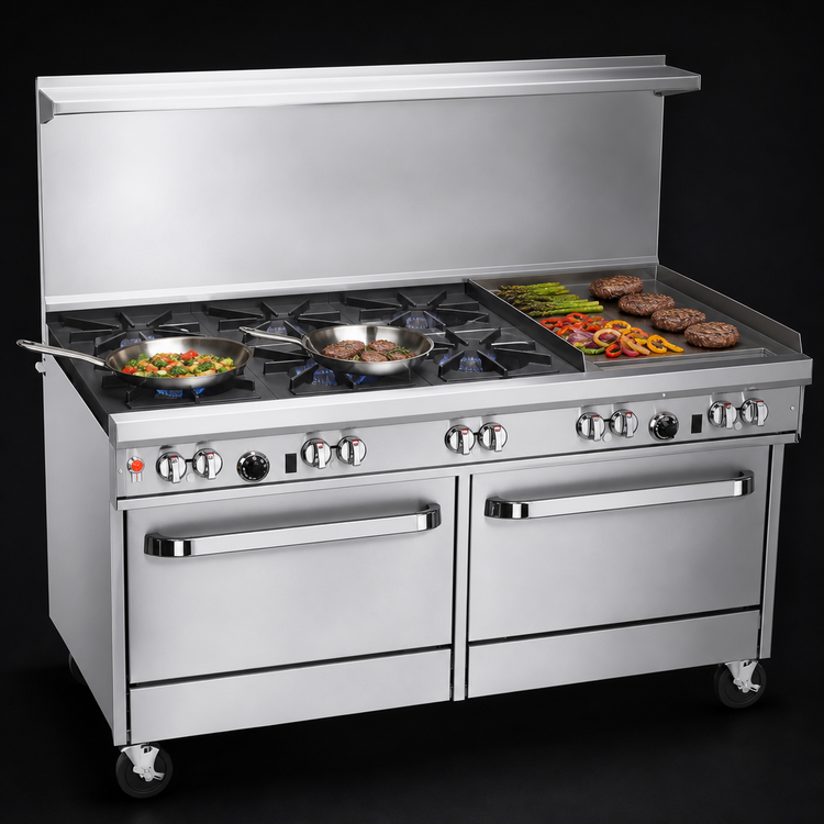 Product image #3 for Southbend Ultimate 60-Inch Gas Restaurant Range with 6 Burners, 24-Inch Griddle, Convection Oven, and Cabinet Base