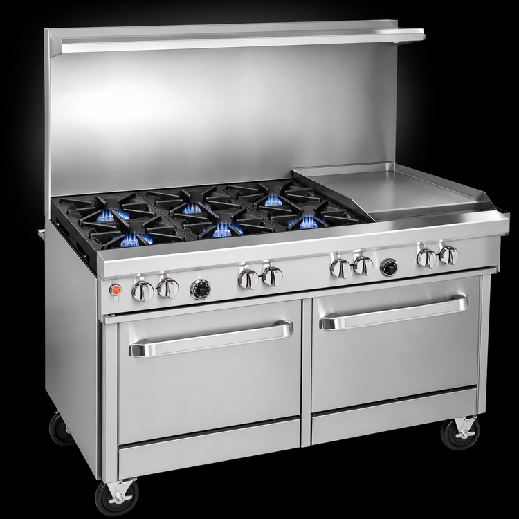 Product image #3 for Southbend Ultimate 48-Inch Gas Restaurant Range with 4 Star/Sauté Burners, 24-Inch Griddle, Standard Oven and Cabinet Base