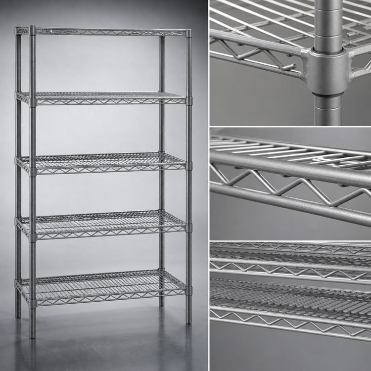 Product image #3 for Eagle Valu-Master 48" x 21" x 86" 5-Tier Wire Starter Shelving Unit with QuadTruss Shelves, Pewter Gray Epoxy Finish