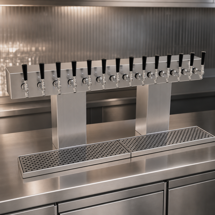 Product image #3 for Glastender 14-Faucet Countertop Air-Cooled 2-Column Bridge Draft Dispensing Tower, Stainless Steel