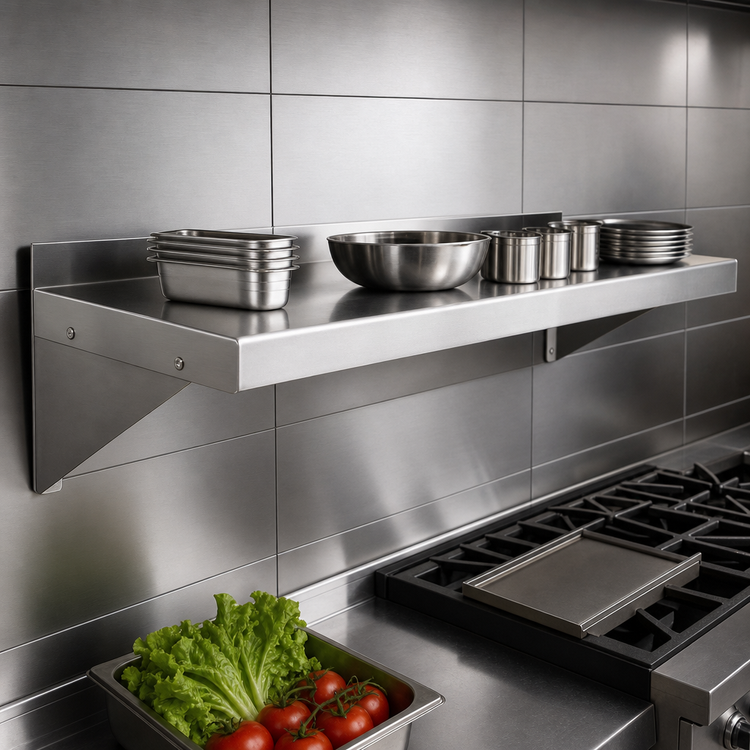 Product image #4 for Mixrite 84-Inch Wall-Mounted 18-Gauge 304 Stainless Steel Shelf