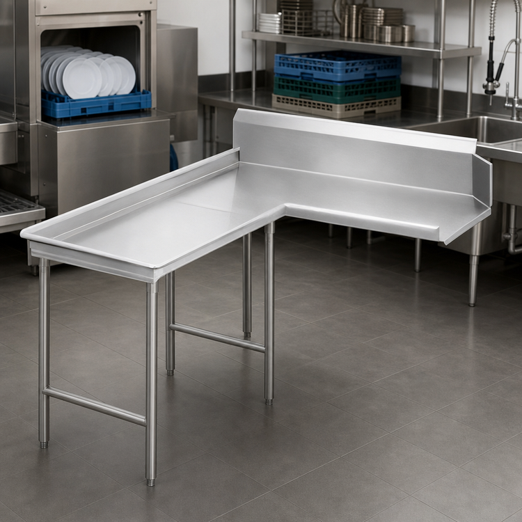 Product image #3 for Advance Tabco Island-Clean L-Shaped Left-Hand Dish Table, 119-Inch, 14-Gauge 304 Stainless Steel