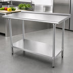 Thumbnail image #3 for Advance Tabco FMG-244 48" x 24" 16-Gauge 304 Stainless Steel Work Table with Adjustable Galvanized Undershelf and 1-1/2" Rear Backsplash