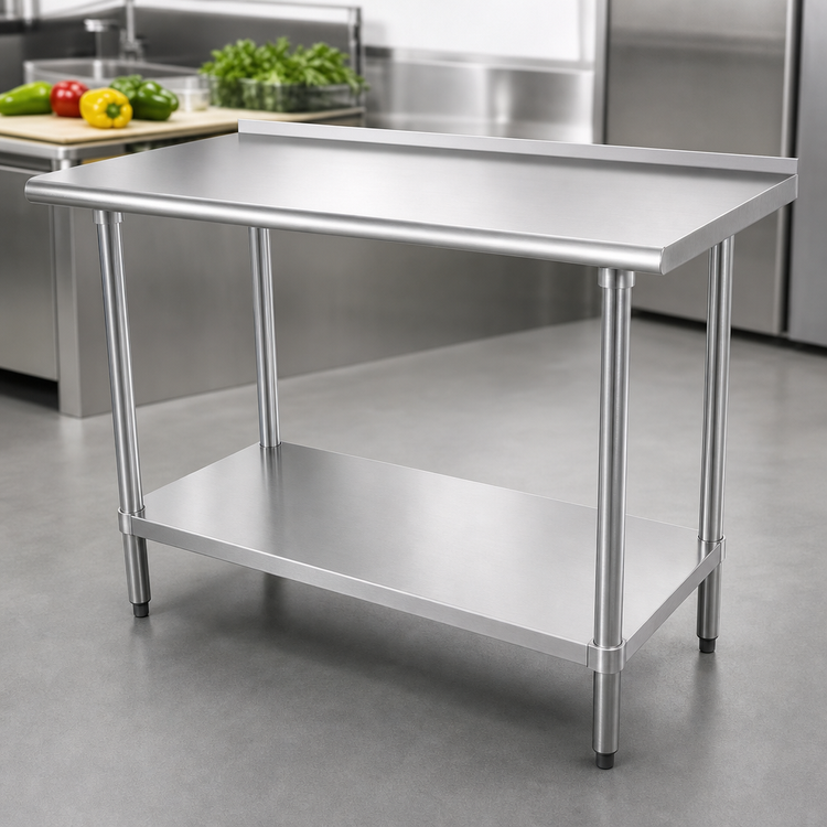 Product image #3 for Advance Tabco 48" x 24" 16-Gauge 304 Stainless Steel Work Table with Adjustable Galvanized Undershelf and 1-1/2" Rear Backsplash