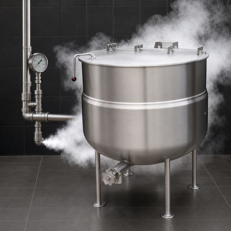 Product image #3 for Crown DL-150 Stationary Direct Steam 2/3 Jacketed Kettle - 150 Gallon Capacity