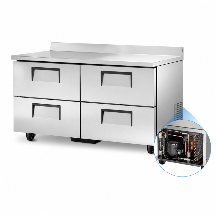 Product image #3 for True 60-Inch Two-Section Worktop Refrigerator with 4 Drawers, Rear-Mounted Self-Contained Refrigeration