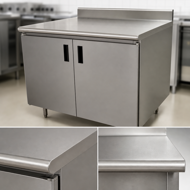 Product image #3 for Advance Tabco Enclosed Work Table with Cabinet Base, 48W x 24D, 14 Gauge 304 Stainless Steel Top