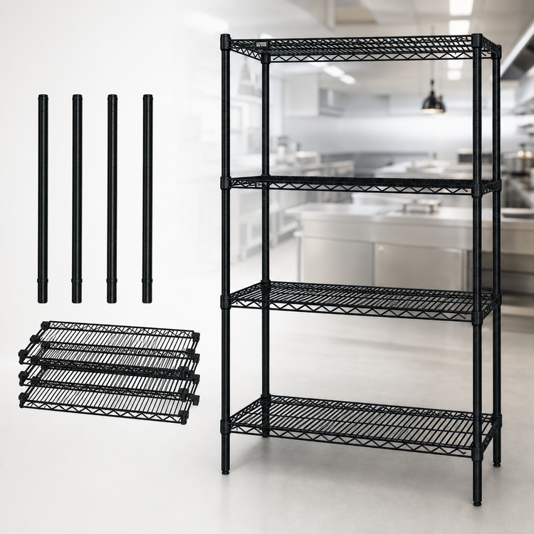 Product image #3 for Quantum 54-Inch W x 18-Inch D x 86-Inch H 4-Shelf Stationary Wire Shelving Starter Kit, Black Epoxy Antimicrobial