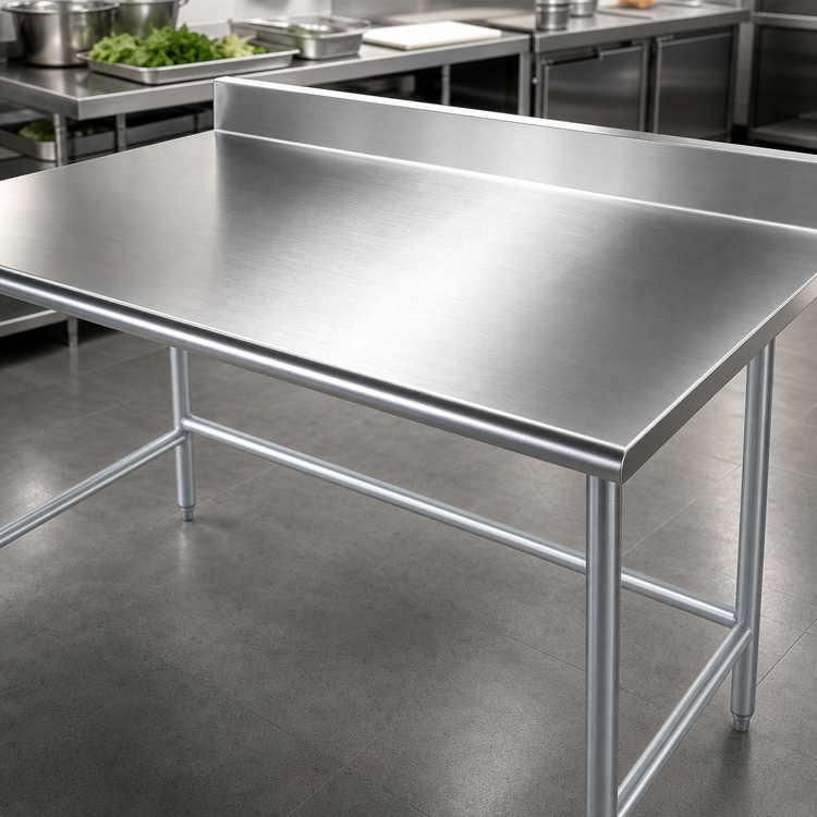Product image #3 for Advance Tabco 72 Inch x 30 Inch 16-Gauge 304 Stainless Steel Work Table with 5 Inch Backsplash and Galvanized Open Base