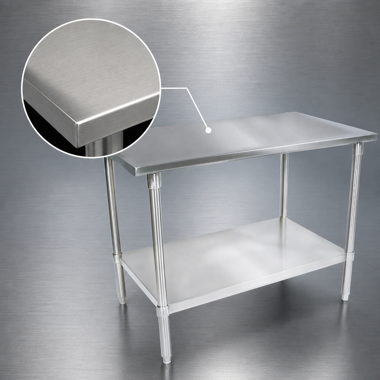 Product image #3 for John Boos Stallion 120"W x 36"D 14-Gauge 300-Series Stainless Steel Flat Top Work Table with Galvanized Base and Undershelf