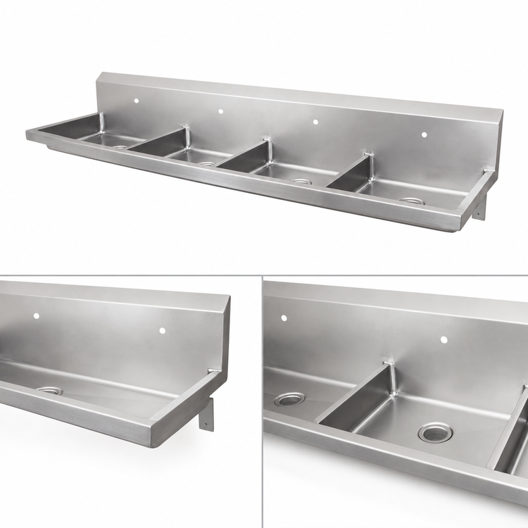 Product image #3 for BK Resources ADA 4-Station Wall-Mounted Hand Wash Sink, 96-Inch, 304 Stainless Steel