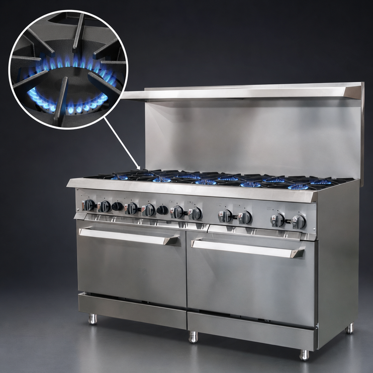 Product image #3 for IKON Cooking 60-Inch Natural Gas Commercial Range with 6 Burners, 24-Inch Griddle, and 2 Static Ovens