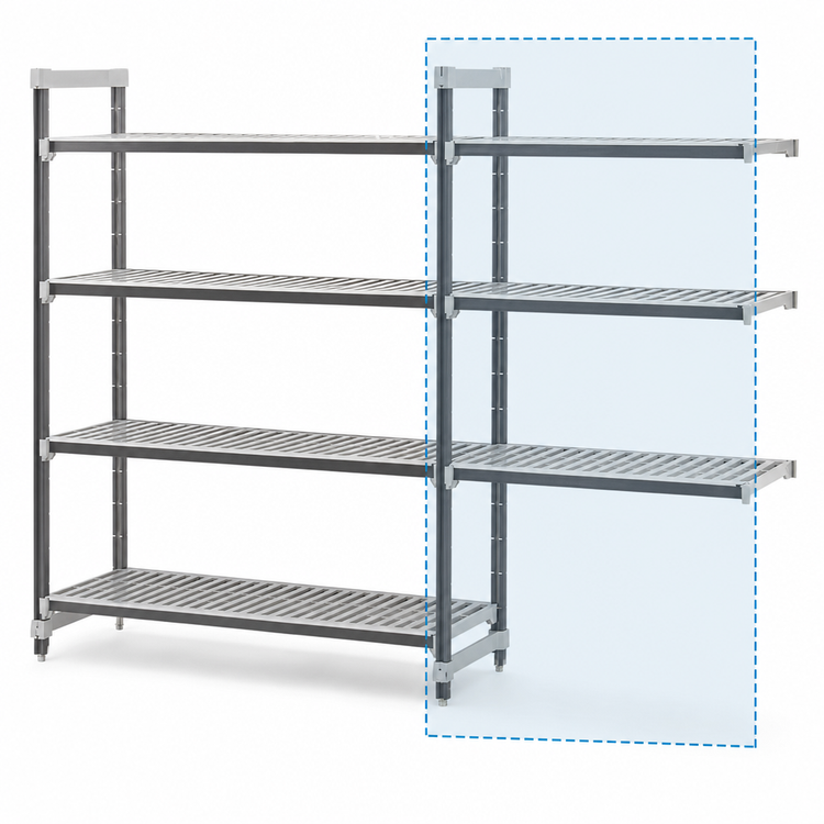 Product image #3 for Cambro Camshelving Elements XTRA Stationary Add-On Polymer Shelving Unit, 24"W x 24"D x 84"H, 4-Tier Vented