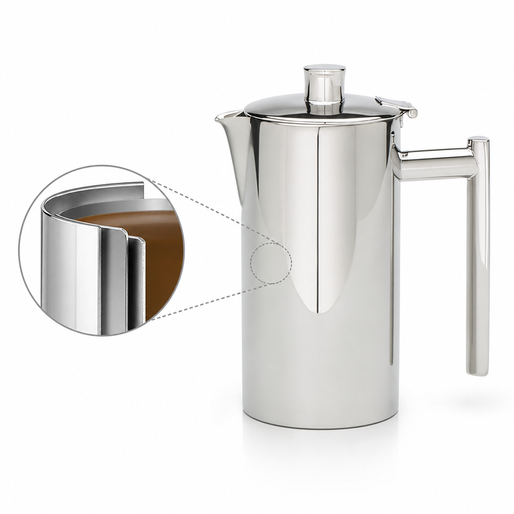 Product image #3 for Elegance Double-Wall Stainless Steel Mirror Finish Coffee Pot, 16 oz.