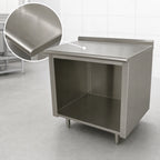 Thumbnail image #3 for Advance Tabco EF-SS-3010 120"W x 30"D Stainless Steel Work Table, Open Front Cabinet Base, 14-Gauge Top, 1-1/2" Rear Up-Turn