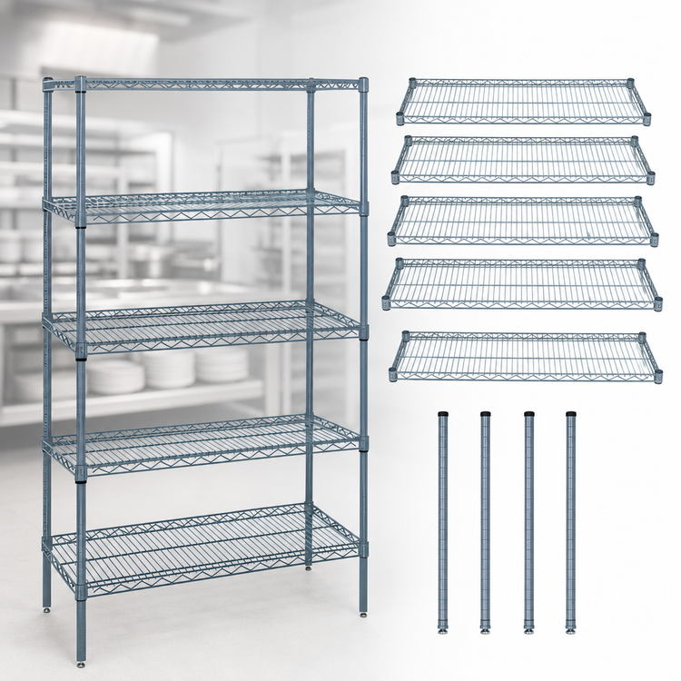 Product image #3 for Quantum 72"W x 30"D x 86"H Wire Shelving Starter Kit with 5 Shelves, Gray Epoxy Antimicrobial Finish