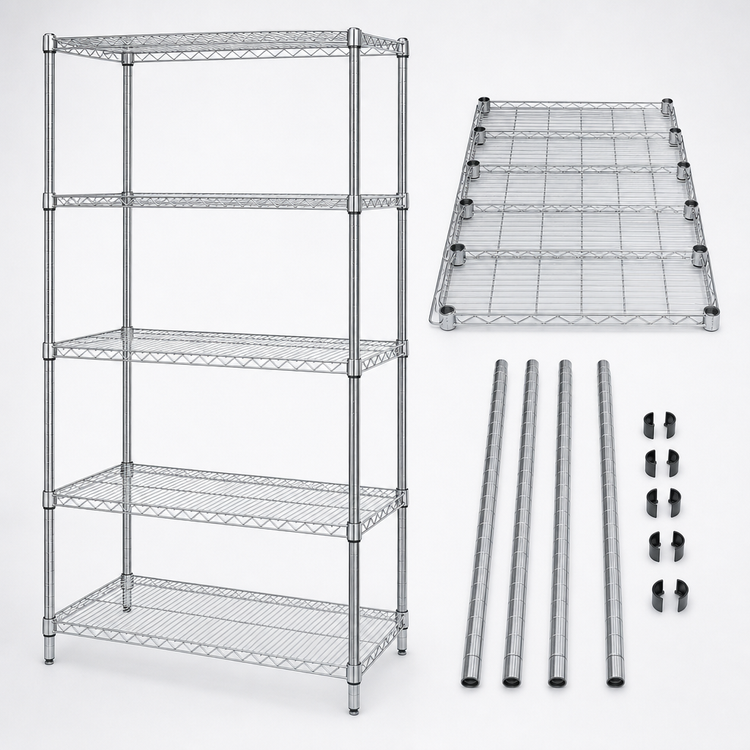 Product image #3 for Quantum 36"W x 36"D x 86"H 5-Shelf Stationary Wire Shelving Starter Kit, 304 Stainless Steel