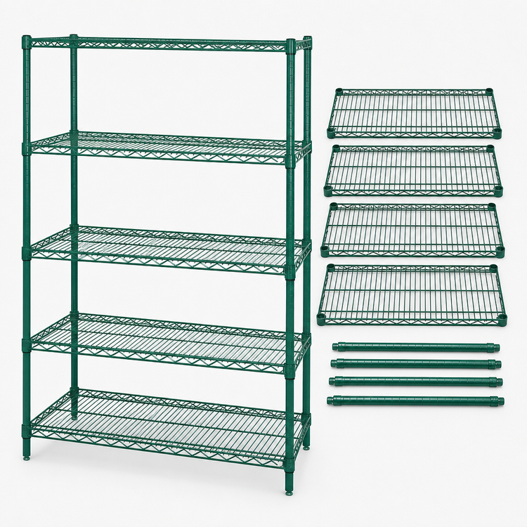 Product image #3 for Quantum Wire Shelving Starter Kit, 60"W x 21"D x 54"H, 5 Shelves, Green Epoxy Finish