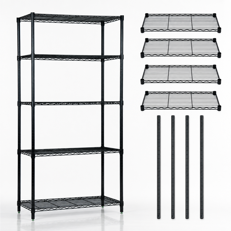 Product image #3 for Quantum 48"W x 18"D x 74"H Wire Shelving Starter Kit with 5 Shelves, 600-800 lb. Capacity, Black Epoxy Finish