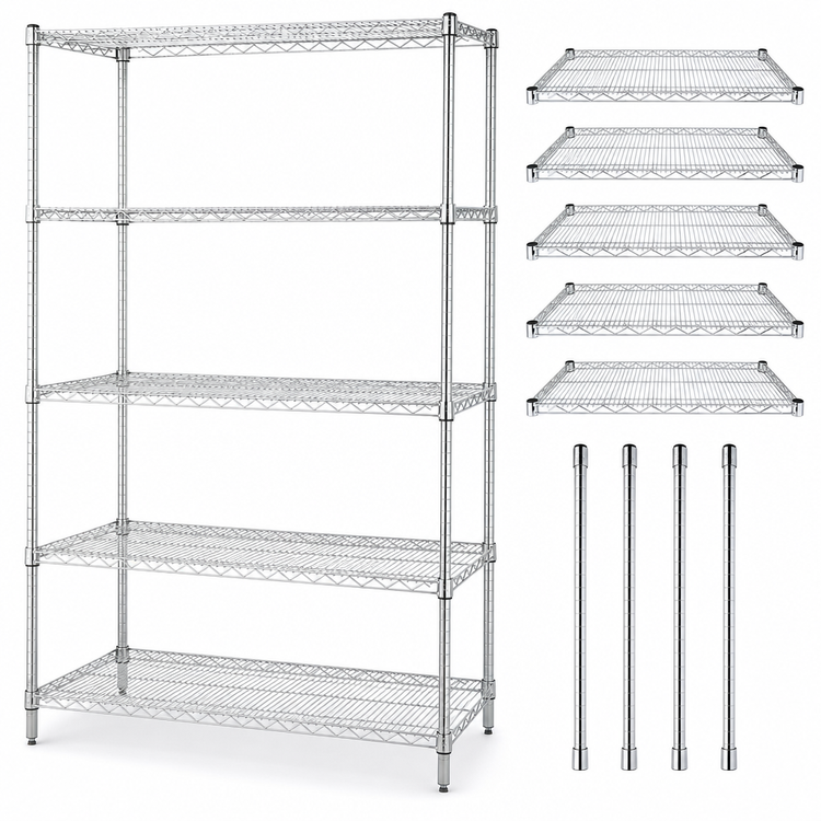 Product image #3 for Quantum 72"W x 18"D x 86"H 5-Shelf Stationary Wire Shelving Starter Kit, 304 Stainless Steel