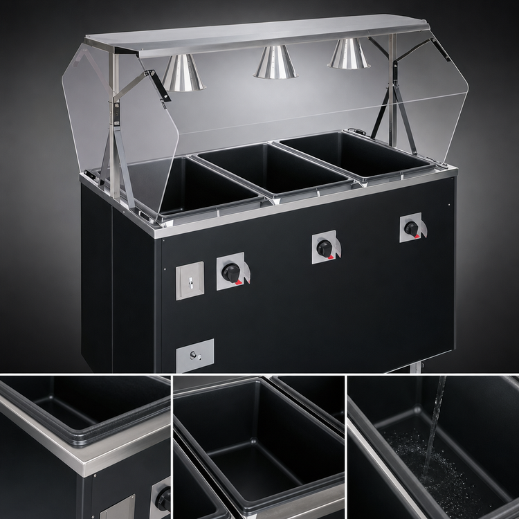 Product image #3 for Deluxe 4-Well Mobile Hot Food Station with Sealed Wells, Buffet-Style Breath Guard, and Enclosed Base