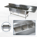 Thumbnail image #3 for John Boos Pro-Bowl 43PB1620-2D18 3-Compartment Stainless Steel Sink, Dual 18-Inch Drainboards, 10-Inch Backsplash, 87-1/4-Inch Wide