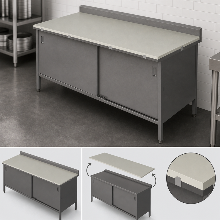 Product image #3 for John Boos 84-Inch x 30-Inch Poly Top Work Table with Cabinet Base and Sliding Doors