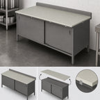 Thumbnail image #3 for John Boos EBSP3R5-3084 84-Inch x 30-Inch Poly Top Work Table with Cabinet Base, Sliding Doors, and 5-Inch Backsplash
