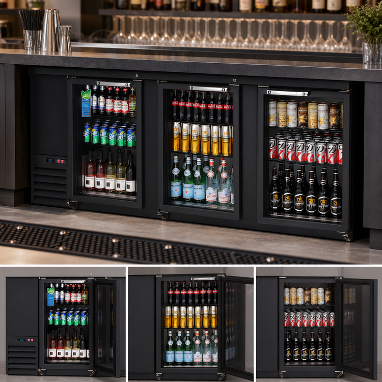 Product image #3 for Everest Refrigeration Three-Section Back Bar Refrigerator with Glass Hinged Doors, 28 Cu. Ft., 89-1/4 Inch Wide
