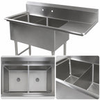 Thumbnail image #3 for John Boos Pro-Bowl 42PB1620-1D24R 2-Compartment Stainless Steel Sink, 14-Gauge 300 Series, 24-Inch Right Drainboard, 10-Inch Backsplash