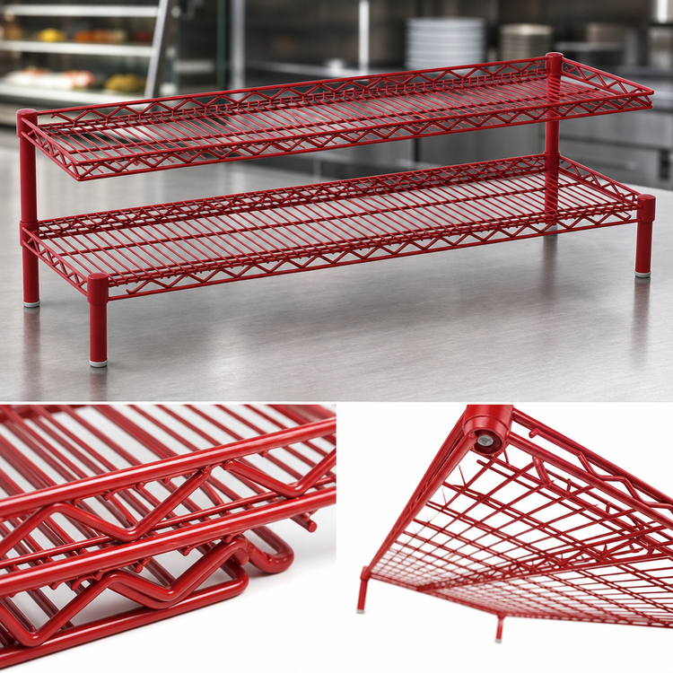 Product image #3 for QuadTruss 2-Tier Front Case Merchandise Cantilever Wire Shelving Unit, 24W x 14D x 14H, Red Epoxy