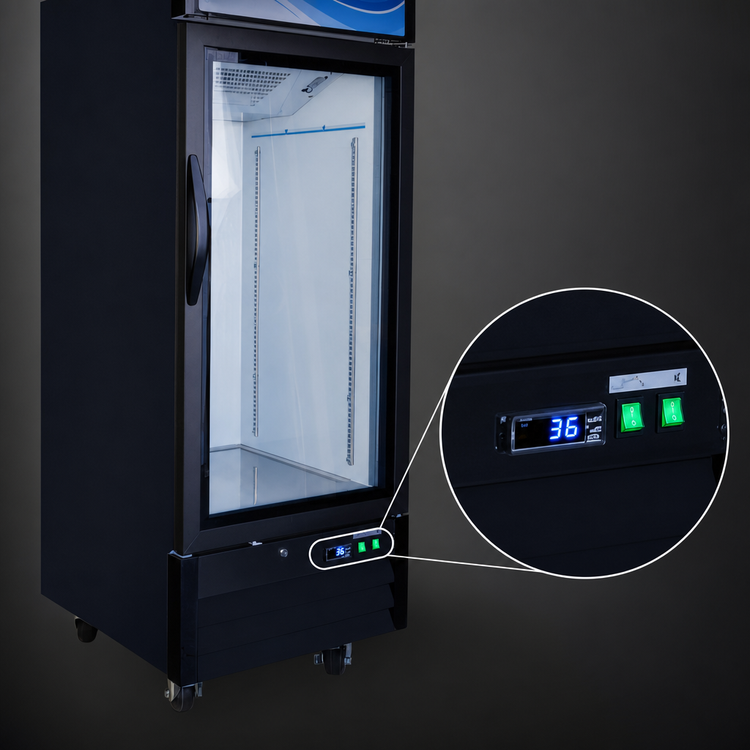 Product image #3 for Serv-Ware GR12B-HC 1-Door 12 Cu. Ft. Black Glass Door Merchandiser Refrigerator