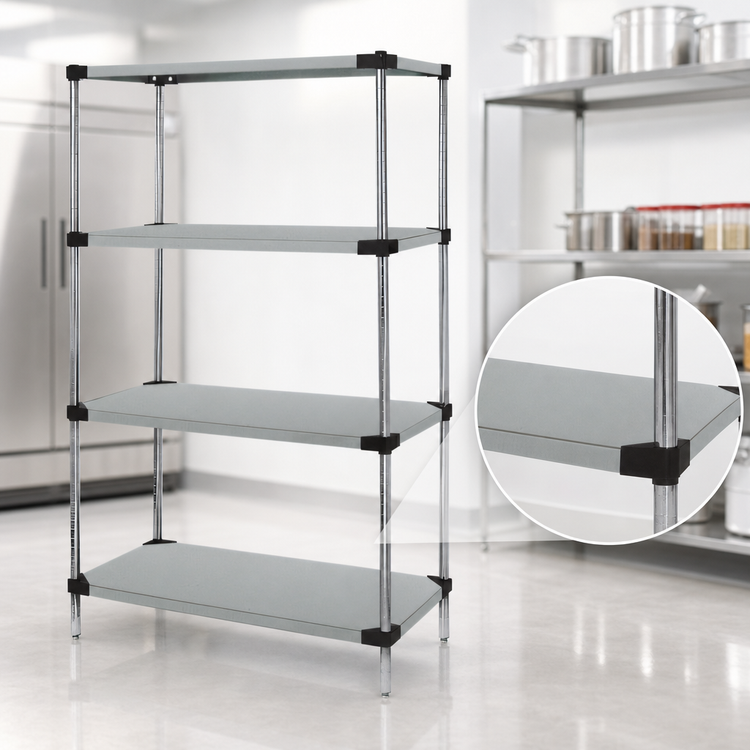 Product image #3 for Quantum Stationary 54 Inch Wide x 14 Inch Deep x 86 Inch High 304 Stainless Steel Solid Shelving Starter Kit