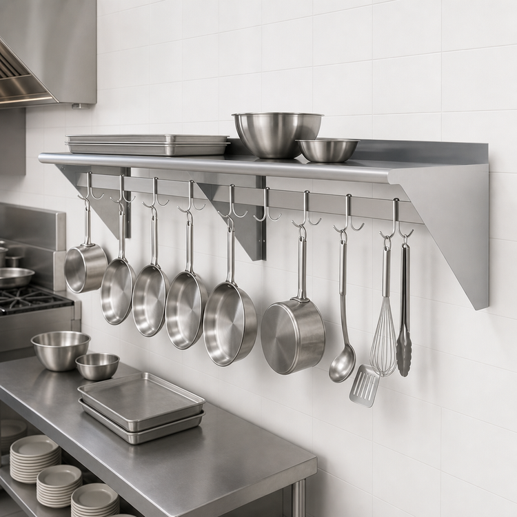 Product image #3 for Wall-Mounted Overshelf Pot Rack with 9 Hooks, 96 x 15 Inches
