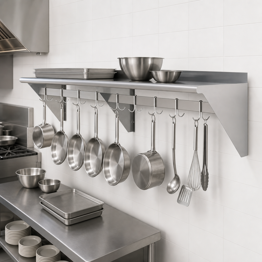 Wall-Mounted Overshelf With Pot Rack