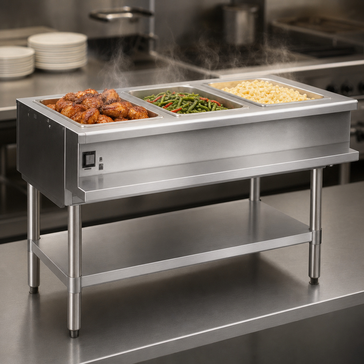 Product image #3 for Eagle Group 48-Inch Natural Gas Water Bath Hot Food Table, Open Base, 3 Wells