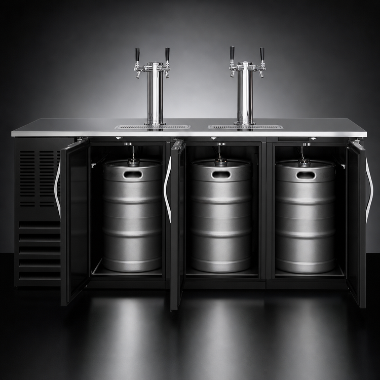 Product image #3 for Beverage-Air 72-Inch 3-Door Direct Draw Beer Dispenser with Dual Faucet Towers, Black Exterior
