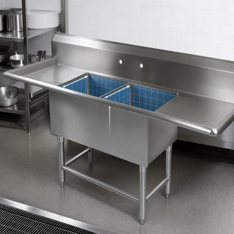 Product image #3 for John Boos Pro-Bowl 2-Compartment Sink with Dual 30" Drainboards, 18" x 24" Bowls, 14-Gauge Stainless Steel