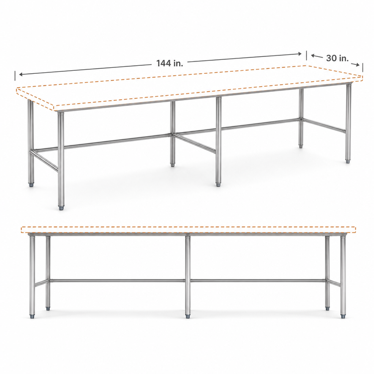 Product image #3 for John Boos Stainless Steel Baker's Table Frame for 144 in. W x 30 in. D Top