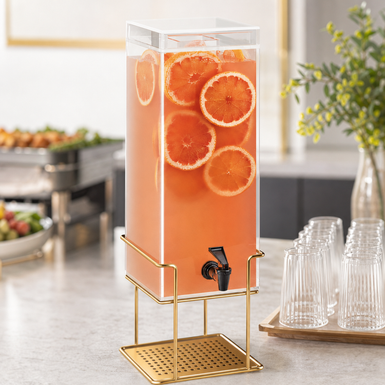 Product image #3 for Mid-Century 3 Gallon Square Beverage Dispenser with Ice Chamber, Drip Tray, and Brass Wire Base