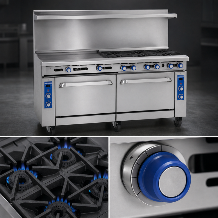 Product image #3 for Imperial Pro Series 72-Inch Gas Restaurant Range with 6 Open Burners, 36-Inch Griddle, 1 Convection Oven, and 1 Standard Oven